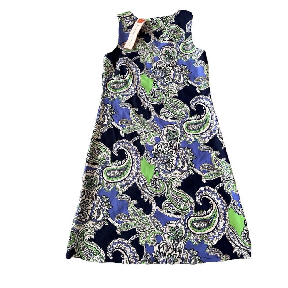 Jude Connally Beth Sleveless Shift Stretch Dress Blue Green Paisley Small Preppy - Picture 8 of 9